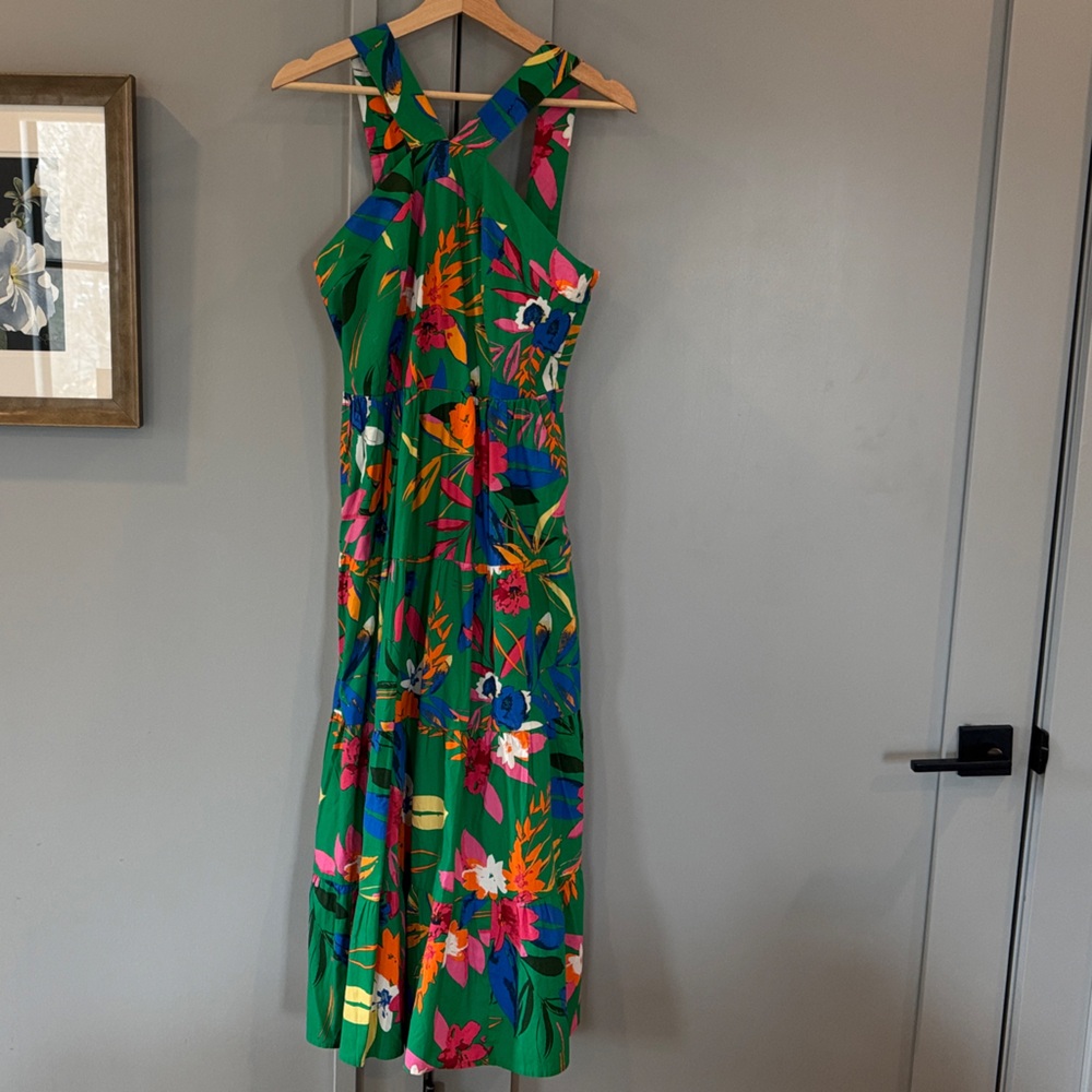 J. Crew Factory Printed Tiered Halter Midi Dress
